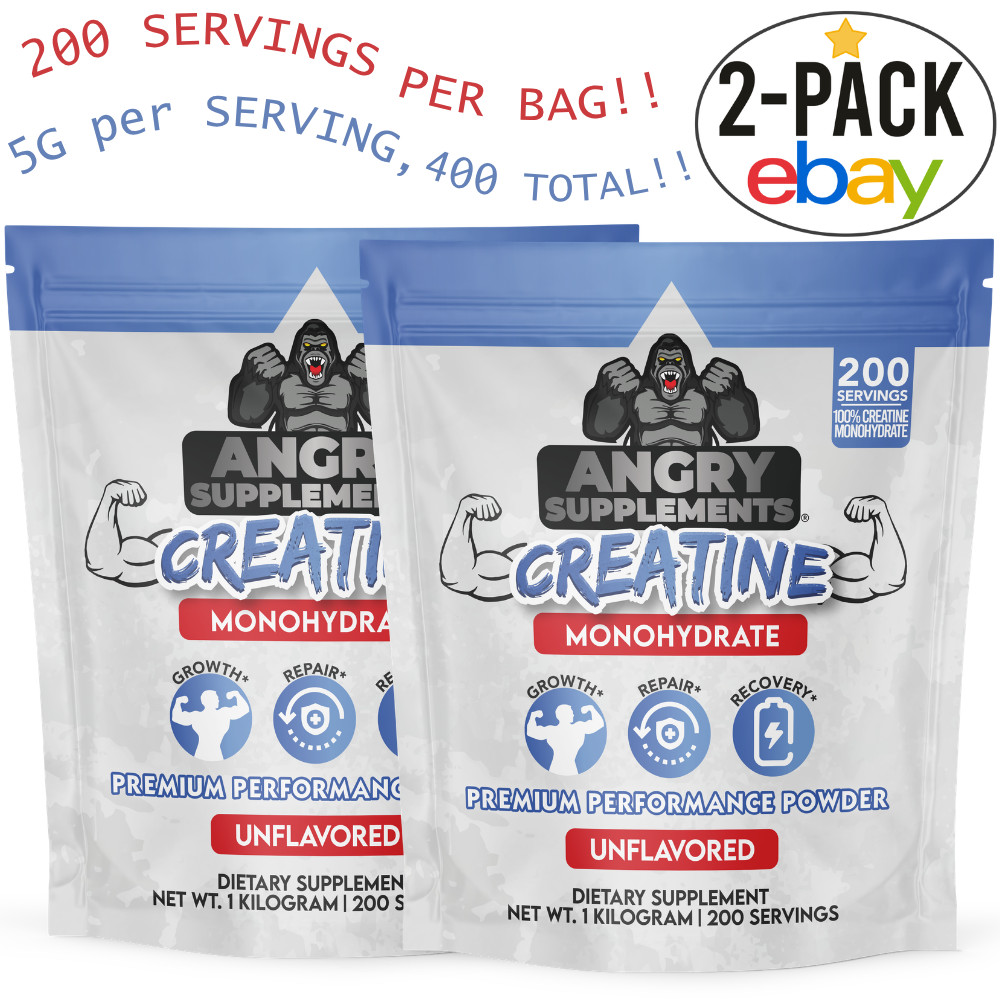 AS Creatine Monohydrate Powder 400 SERVINGS 5G Men Muscle Gain 2.2 LBS BAG 2PACK