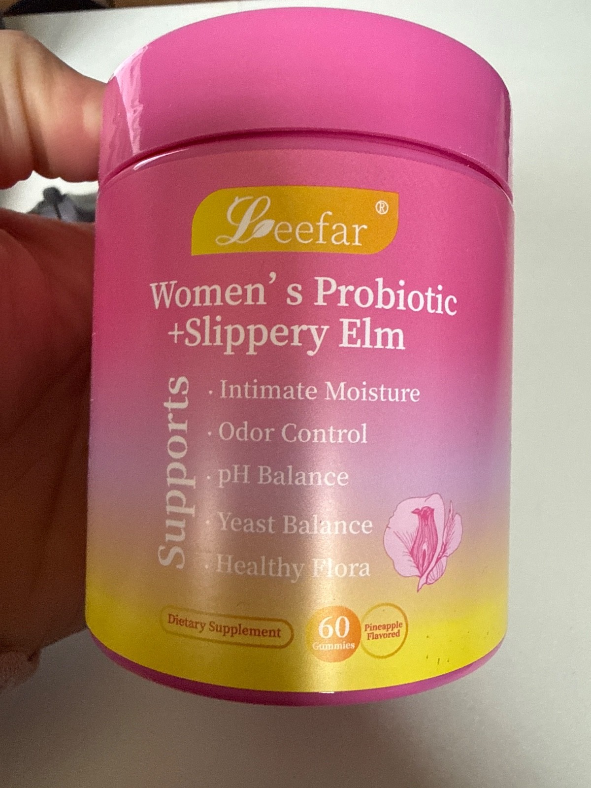 leefar her juicy feminine probiotics gummies + slippery Elm