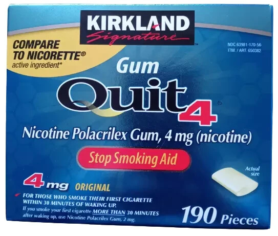 190 Pieces Kirkland Quit 4mg Nicotine Gum Stop Smoking Generic Nicorette 2/26
