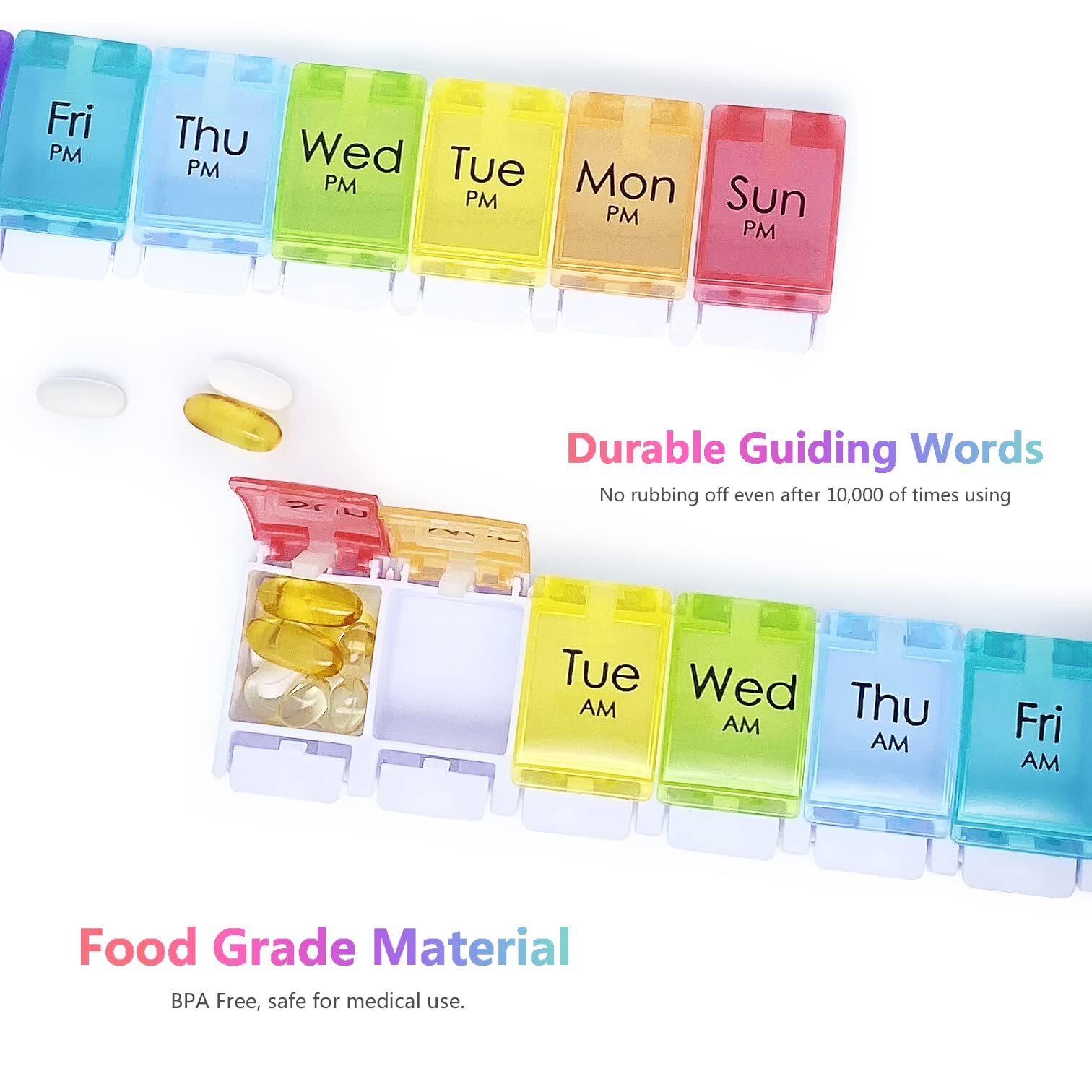 Large 7 Day Pill Organizer 2 Times a Day AM PM Pill Box Twice Daily 14 Dividers