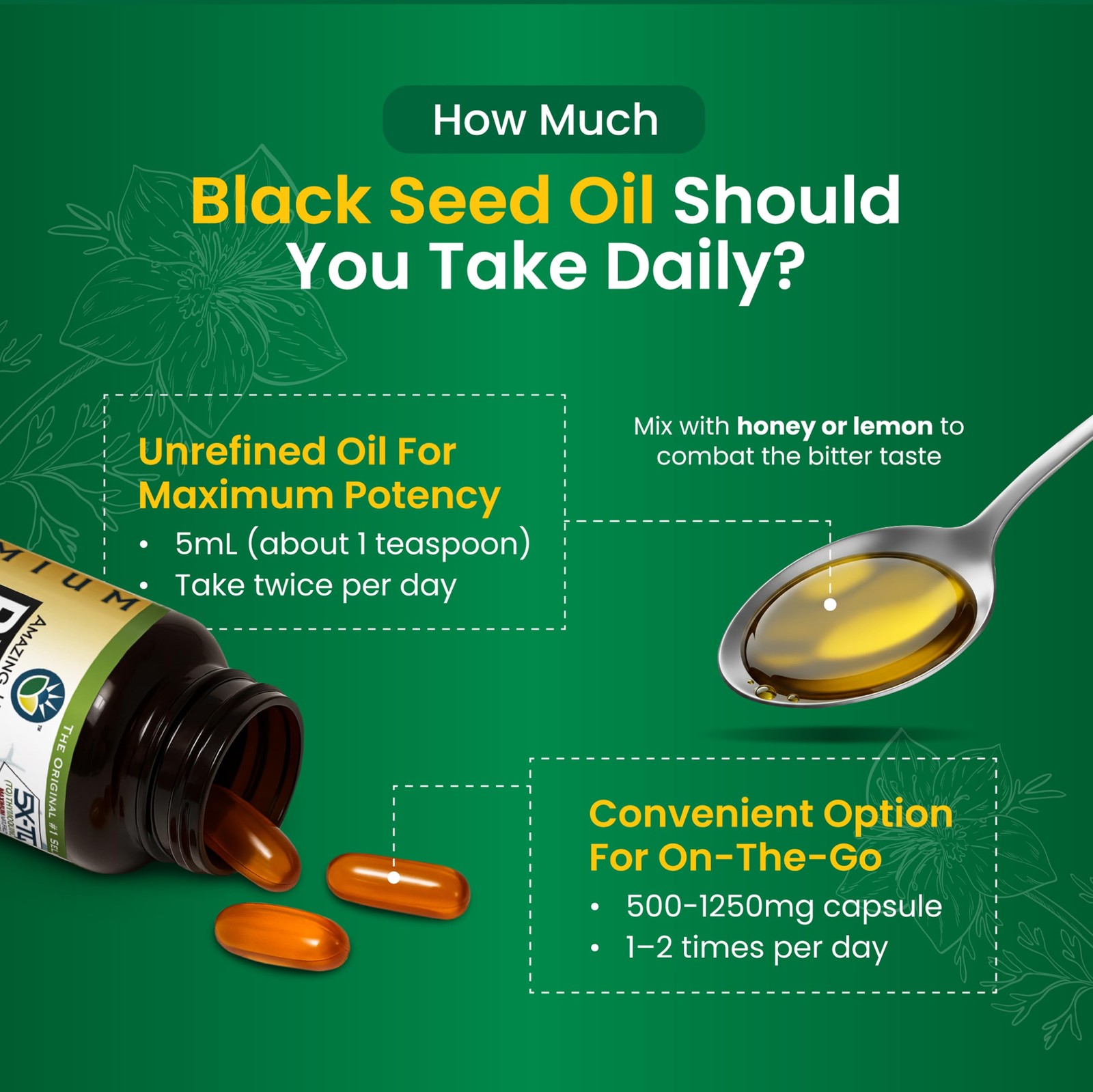 Premium Liquid Black Seed Oil – Cold Pressed with Nigella & Sativa, Aids in D…