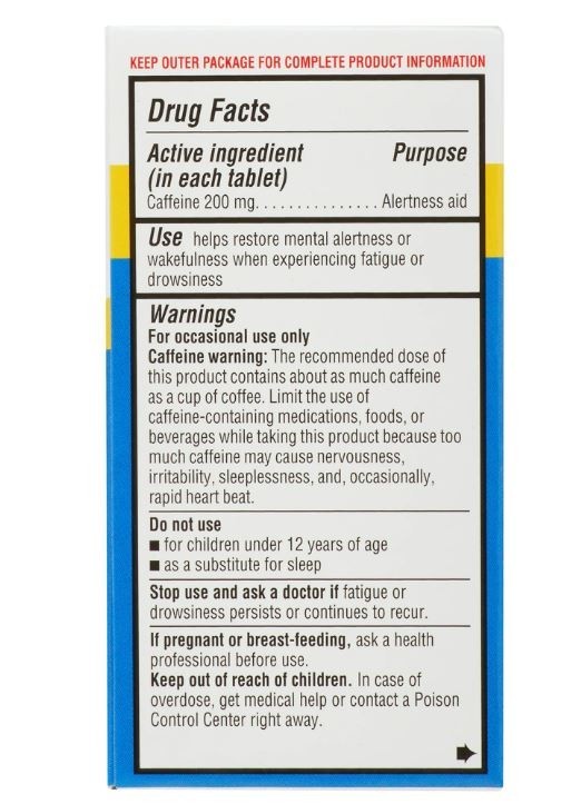 Equate Caffeine Stay Awake Tablets, 200 mg, 80 Count