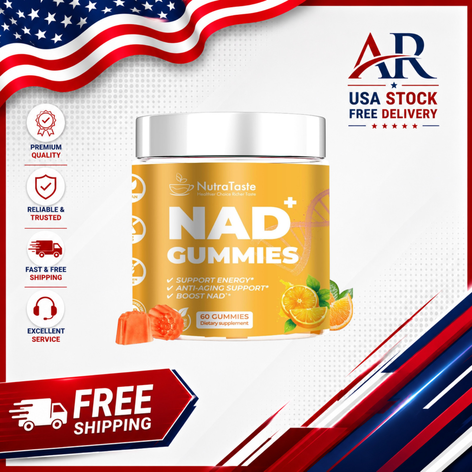 NAD+ Supplement for Anti Aging, Energy, Focus Nicotinamide Riboside Resveratrol