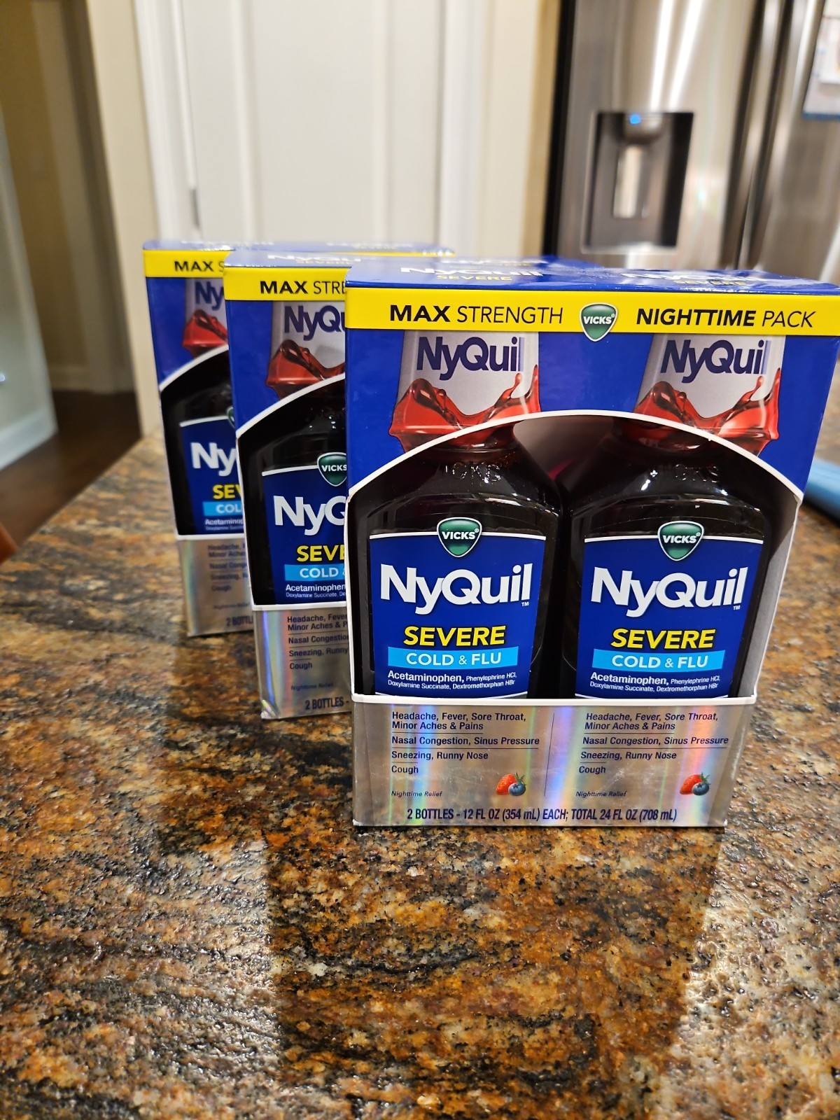 Vicks NyQuil Severe Cough Cold and Flu Nighttime Relief Liquid, Berry – 2x12oz