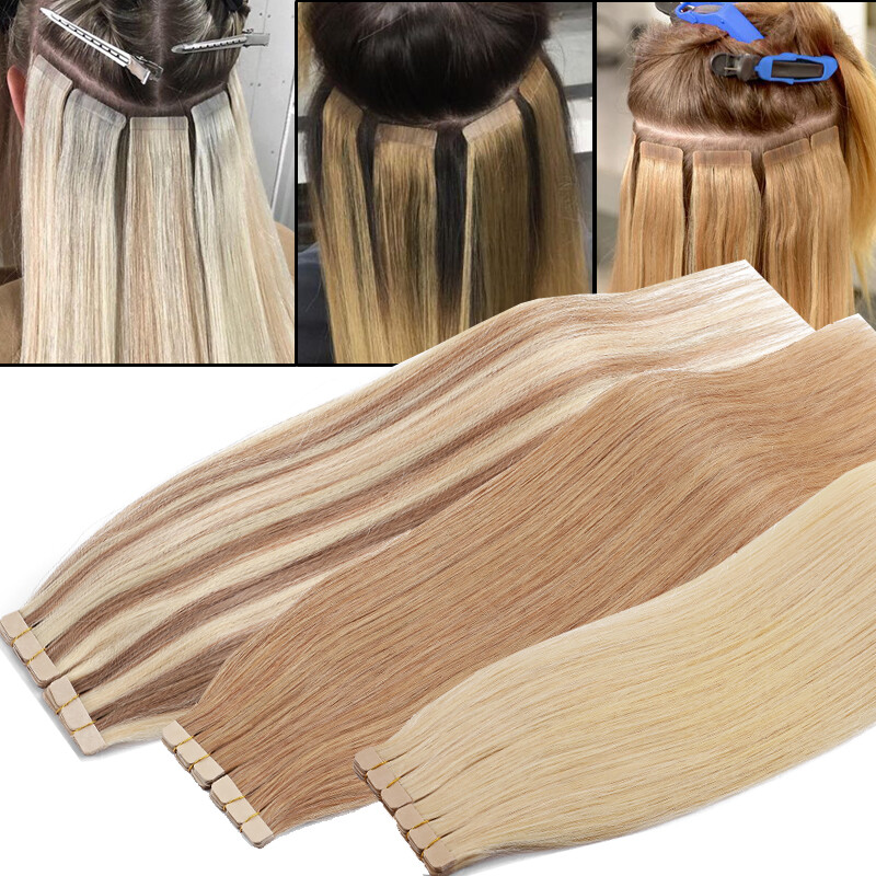 20pc Tape In 100% Real Human Hair Extensions Skin Weft Balayage 12″-24″ Straight