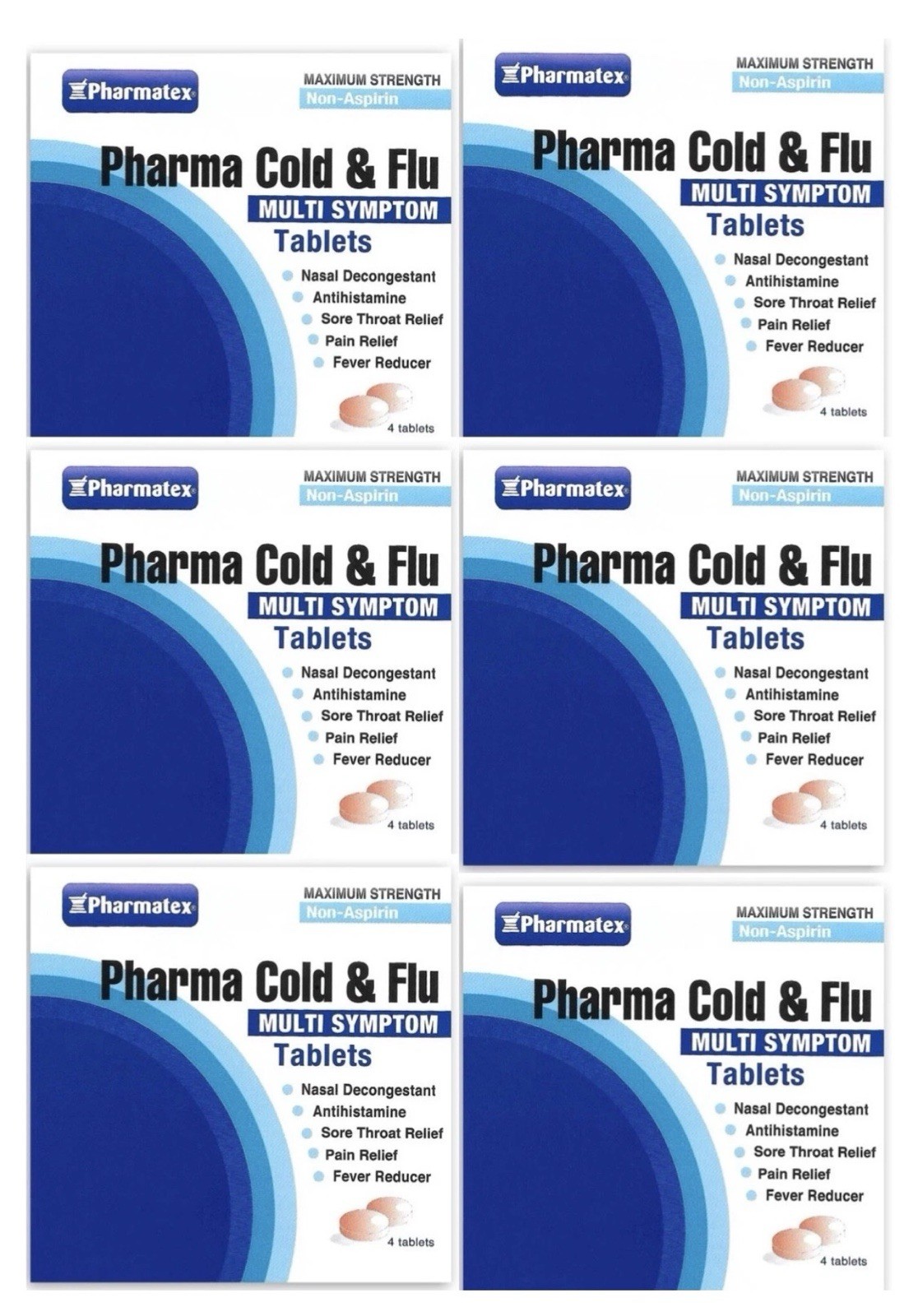Pharma Cold & Flu Maximum Strength Multi Symptom Tablets 6 Sachets ( 24 Tabs)