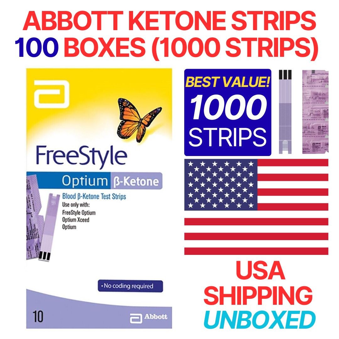 USA Abbott Freestyle Optium Ketone Strip 100×10 PACK=1000 STRIPS EXP 04/27