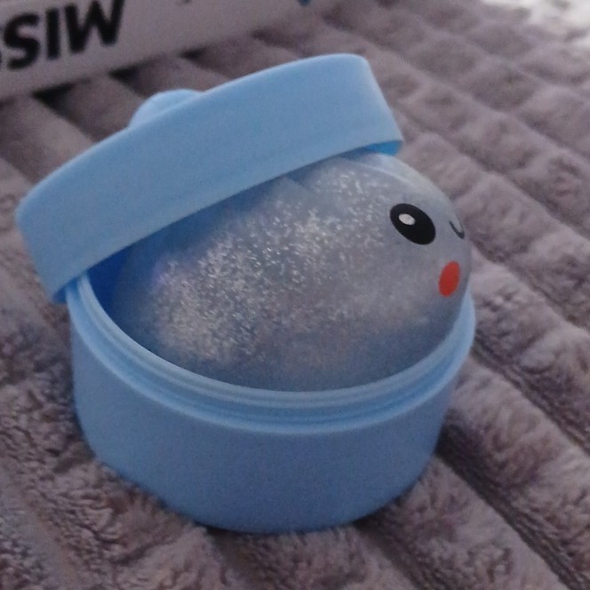 Blue & Clear Glitter Gel/Plastic Squeeze Ball Stress Reliever 3in Cube