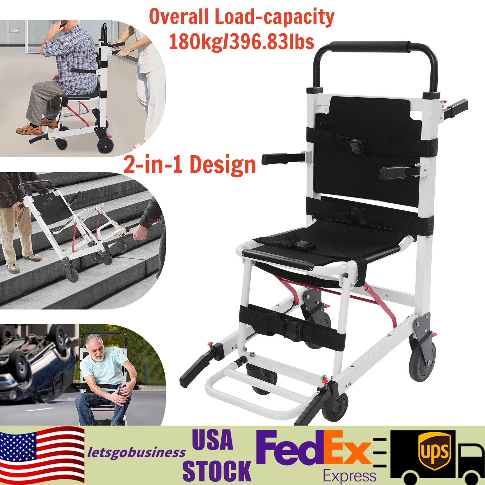 EMS Mobility Transport Chair w/6″ Wheels – No Assembly, 400lbs Aircraft Aluminum