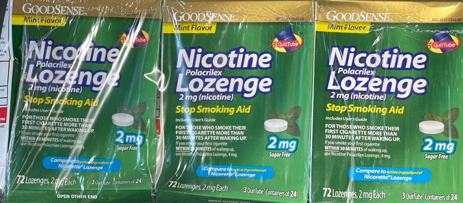 3 GoodSense Nicotine Polacrilex Lozenge 2mg Mint 72 Count Stop Smoking Aid 216ct