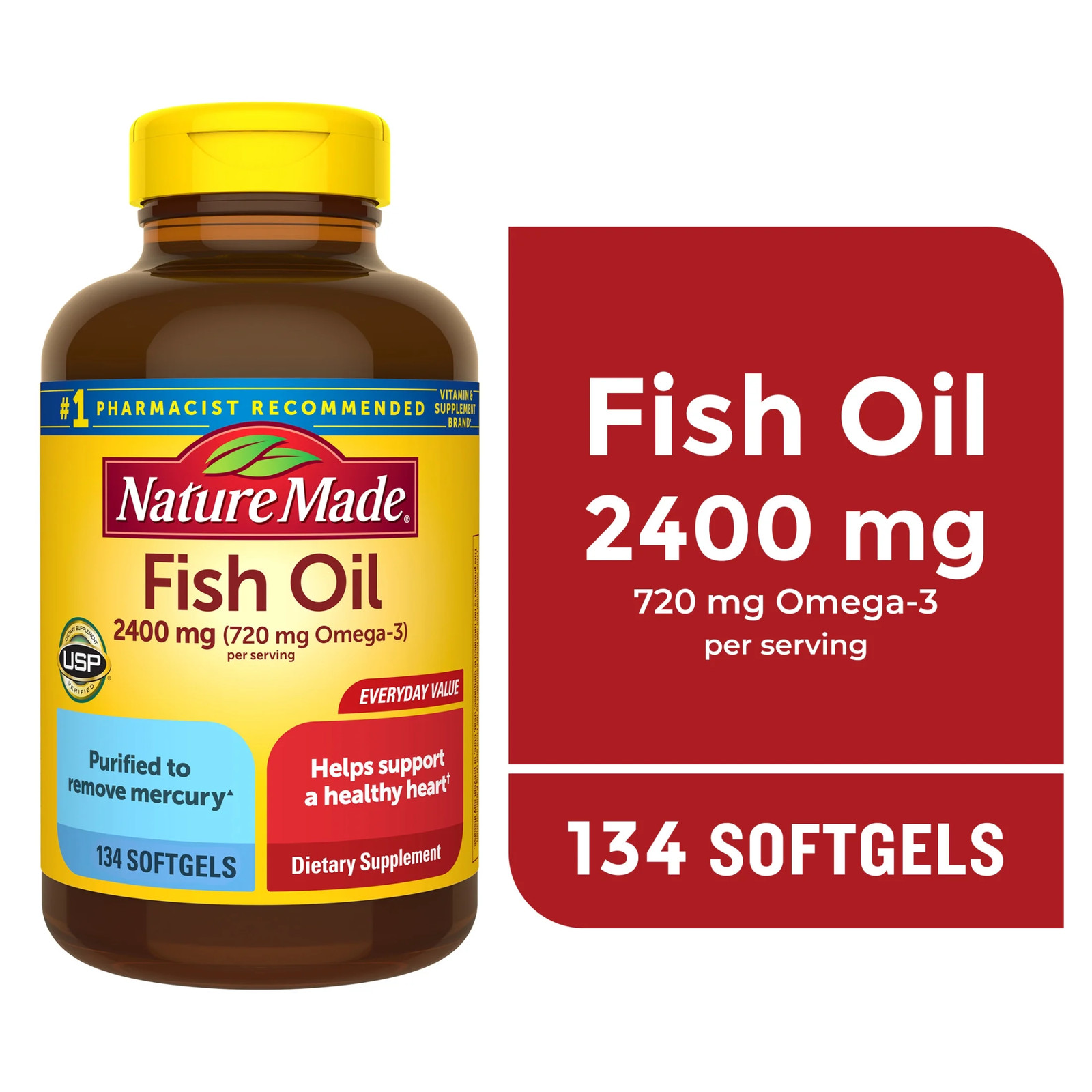 Fish Oil 2400mg Per Serving Omega 3 Softgels 134 Count