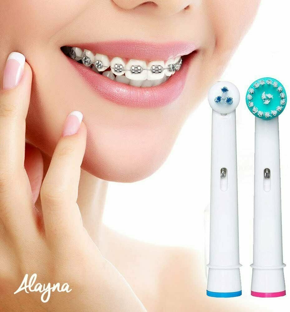 Alayna Replacement Toothbrush Heads 2 Power & 2 Ortho Tip Compatible w/ Oral B