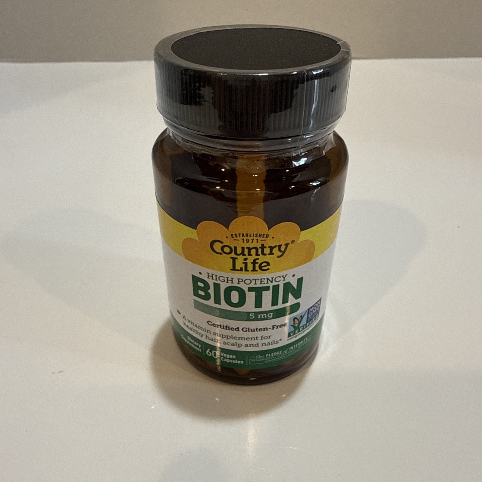 Country Life Biotin High Potency 5 mg 60 Vegan Caps Gluten-Free, GMP Quality