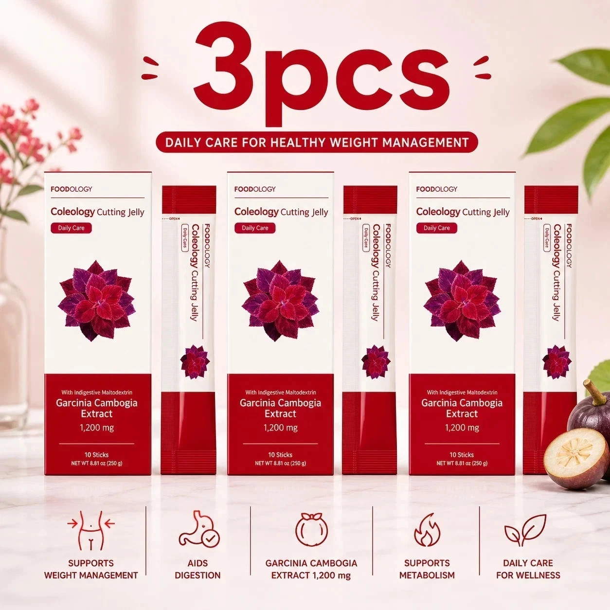 NEW 3 Pack FOODOLOGY Coleology Cutting Jelly 25g 10 Sticks Weight Loss Su