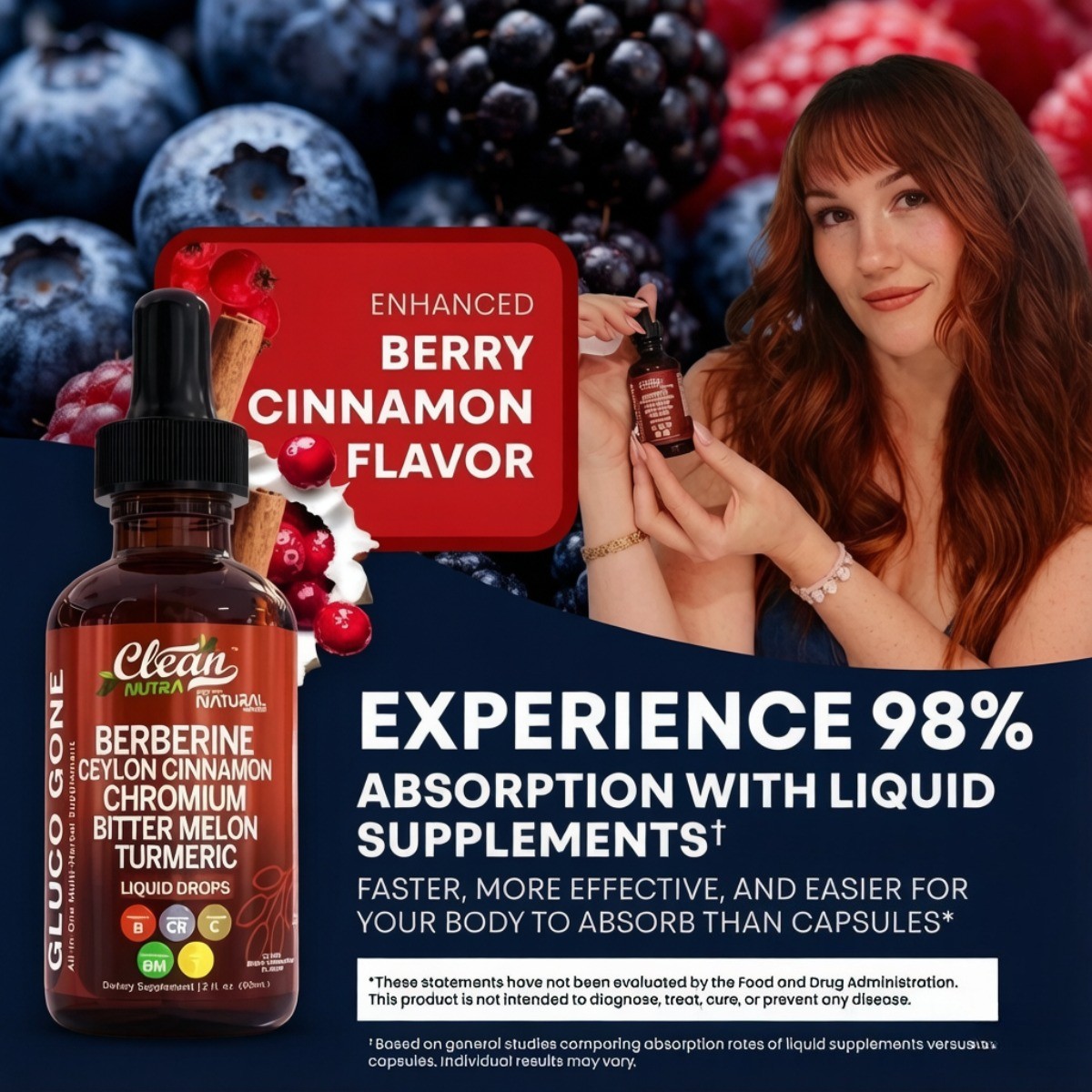 Clean Nutra Berberine & Ceylon Cinnamon Drops–Liquid Metabolic Support,2 fl oz