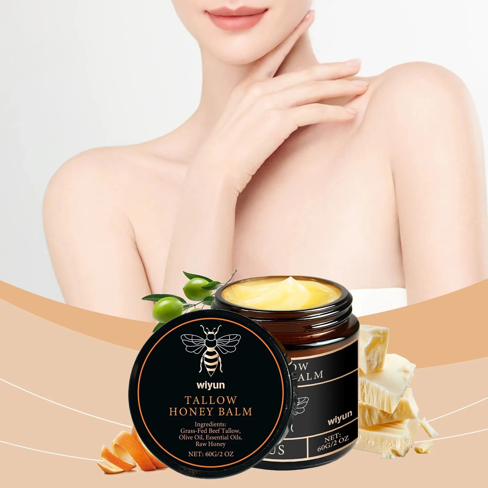 Organic Grass-Fed Beef Tallow Balm with Raw Honey – Unscented Skin Moisturizer