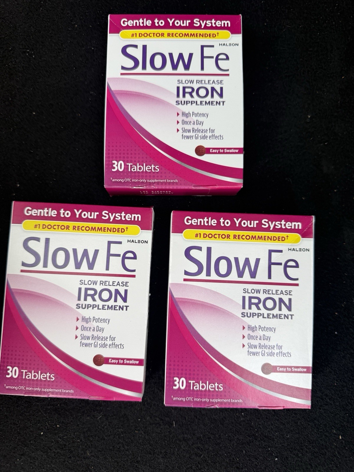 3 pack Slow Fe Iron Supplement for Iron Deficiency Slow Release Tabs 45 Mg 01/28