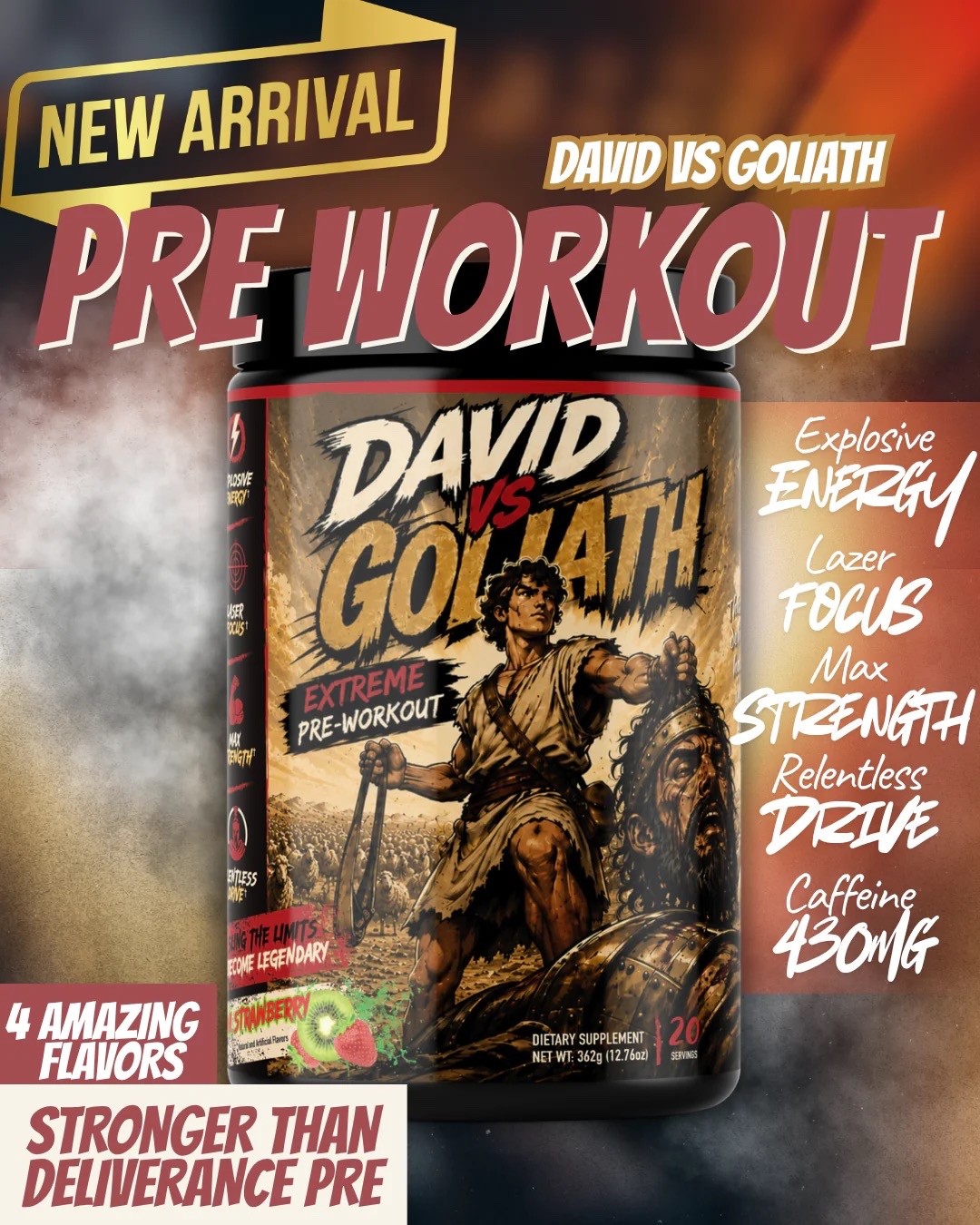 David VS Goliath Extreme High Stim Pre-Workout Free pocket Bible with Purchase.