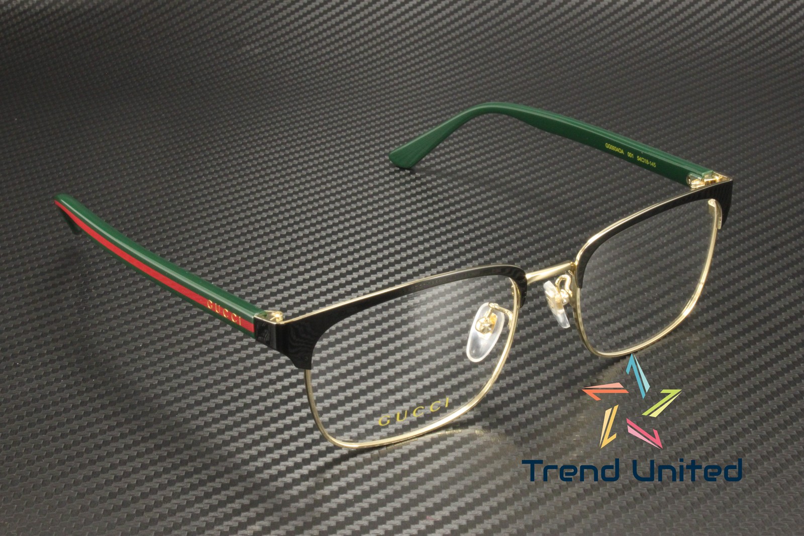 GUCCI GG0934OA 001 Rectangular Squared Metal Black Green 54 mm Men’s Eyeglasses