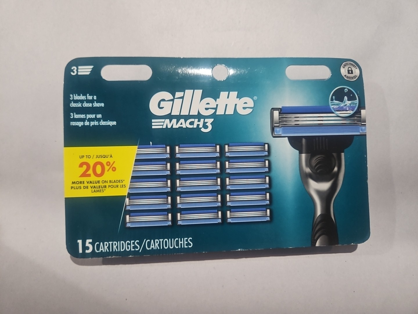 Gillette Mach3 Razor Blade Refills, 15 Cartridges