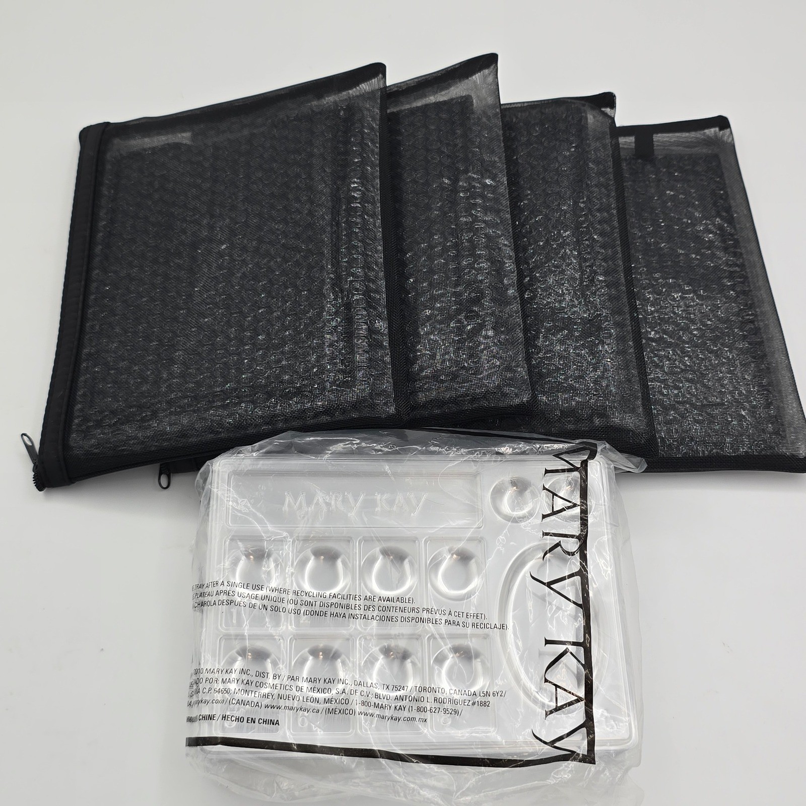 Mary Kay 4 Mesh Zipper Pouches Folding Tabletop Mirror and Makeup Tray Set Black
