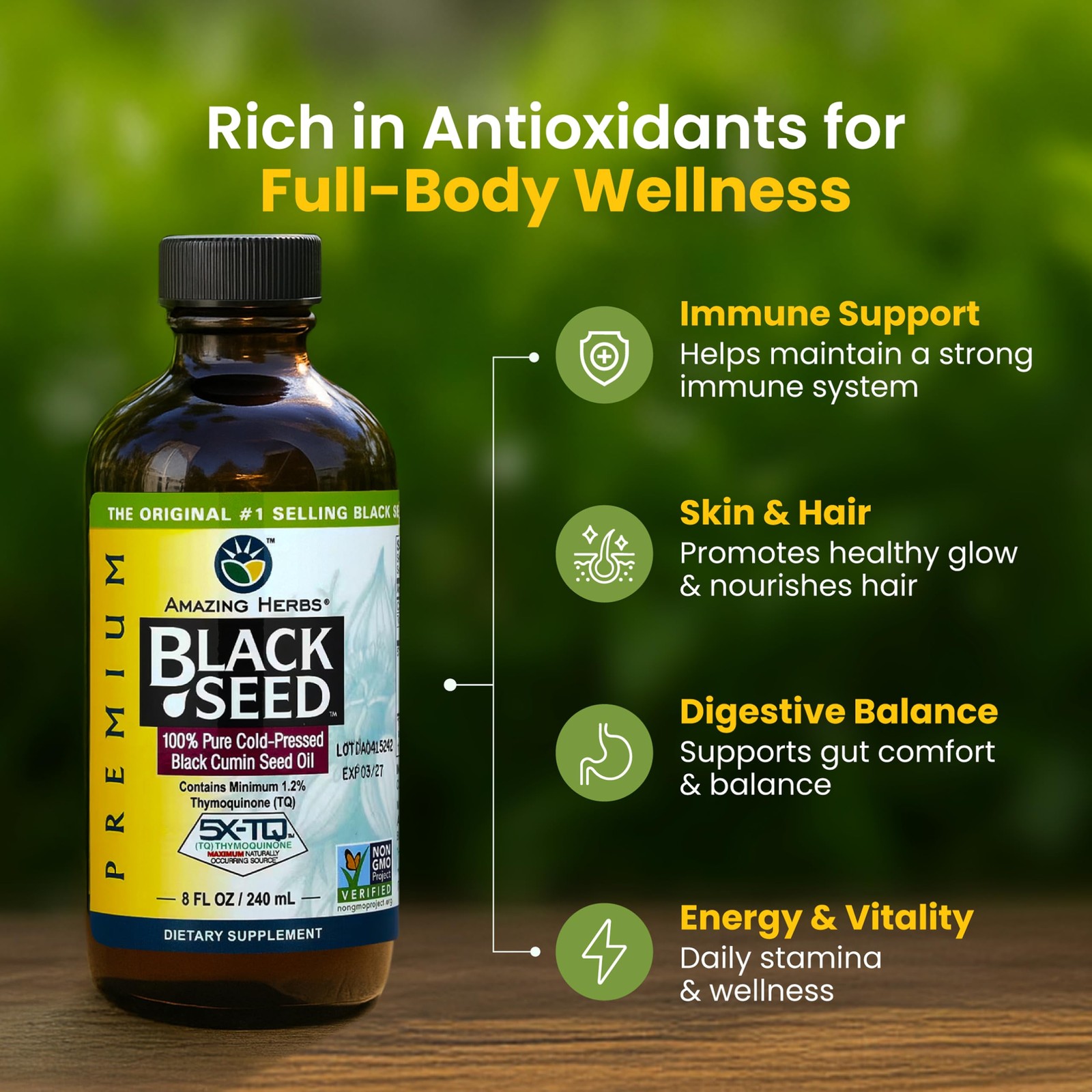 Premium Liquid Black Seed Oil – Cold Pressed with Nigella & Sativa, Aids in D…