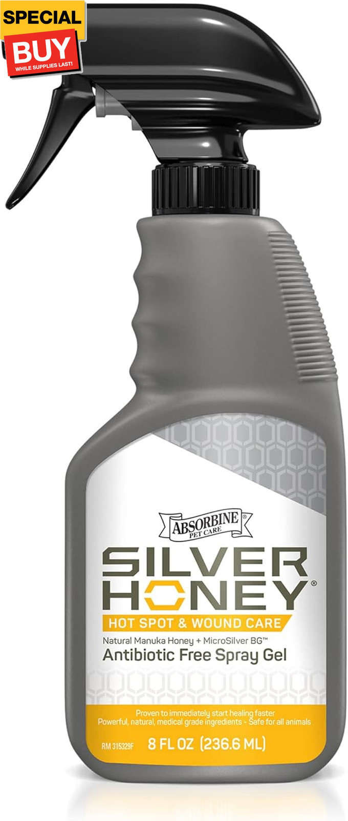 Silver Honey Hot Spot & Wound Care Spray Gel 8oz Bottle, Manuka Honey & MicroSil