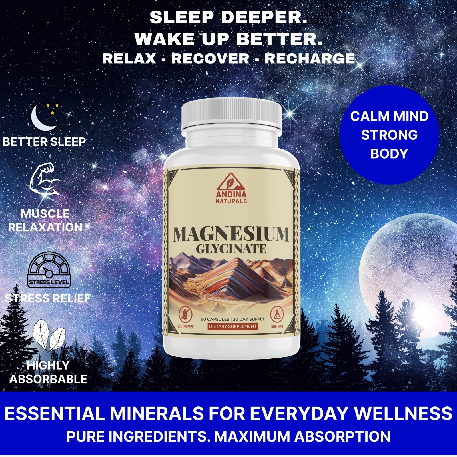 Magnesium Glycinate Capsules for Sleep & Stress Relief – High Absorption Muscle