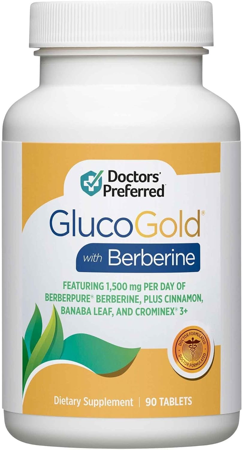 Doctors Preferred GlucoGold Berberine 1500mg Cinnamon Chromium 90 Tablets