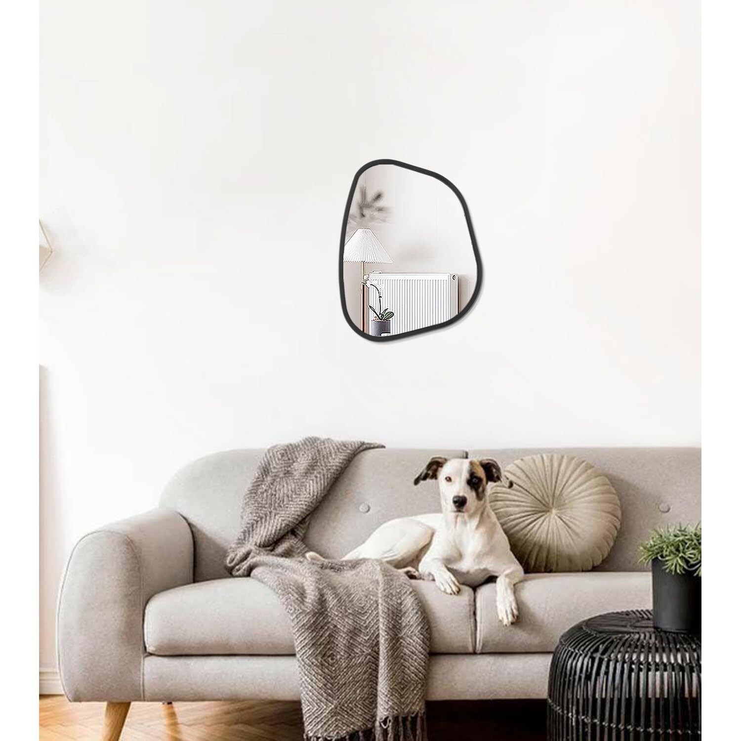 Black Asymmetrical Mirror Irregular Oval Wall Mirror Modern Wood Frame Unique…