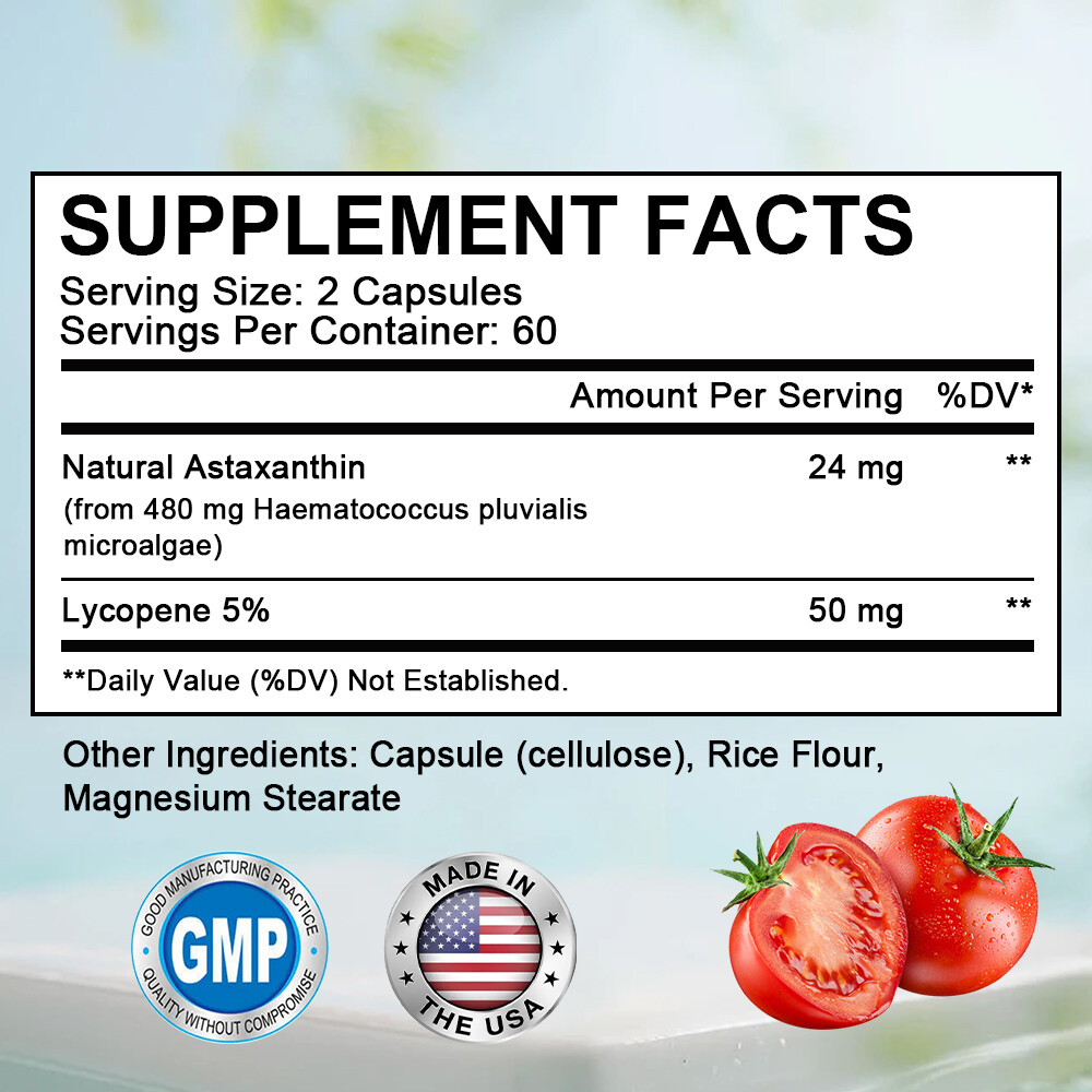 Astaxanthin & Lycopene- Supports Skin, Eye, Joint Heart Health, Enhance Immunity