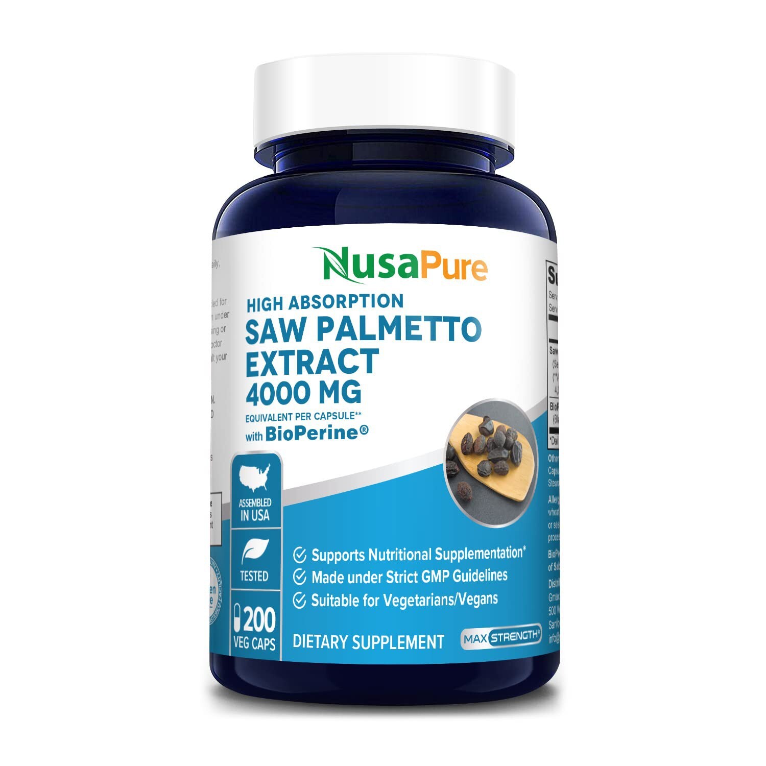 NusaPure Saw Palmetto Extract 4,000mg 200 Capsules (Non-GMO & Gluten Free)