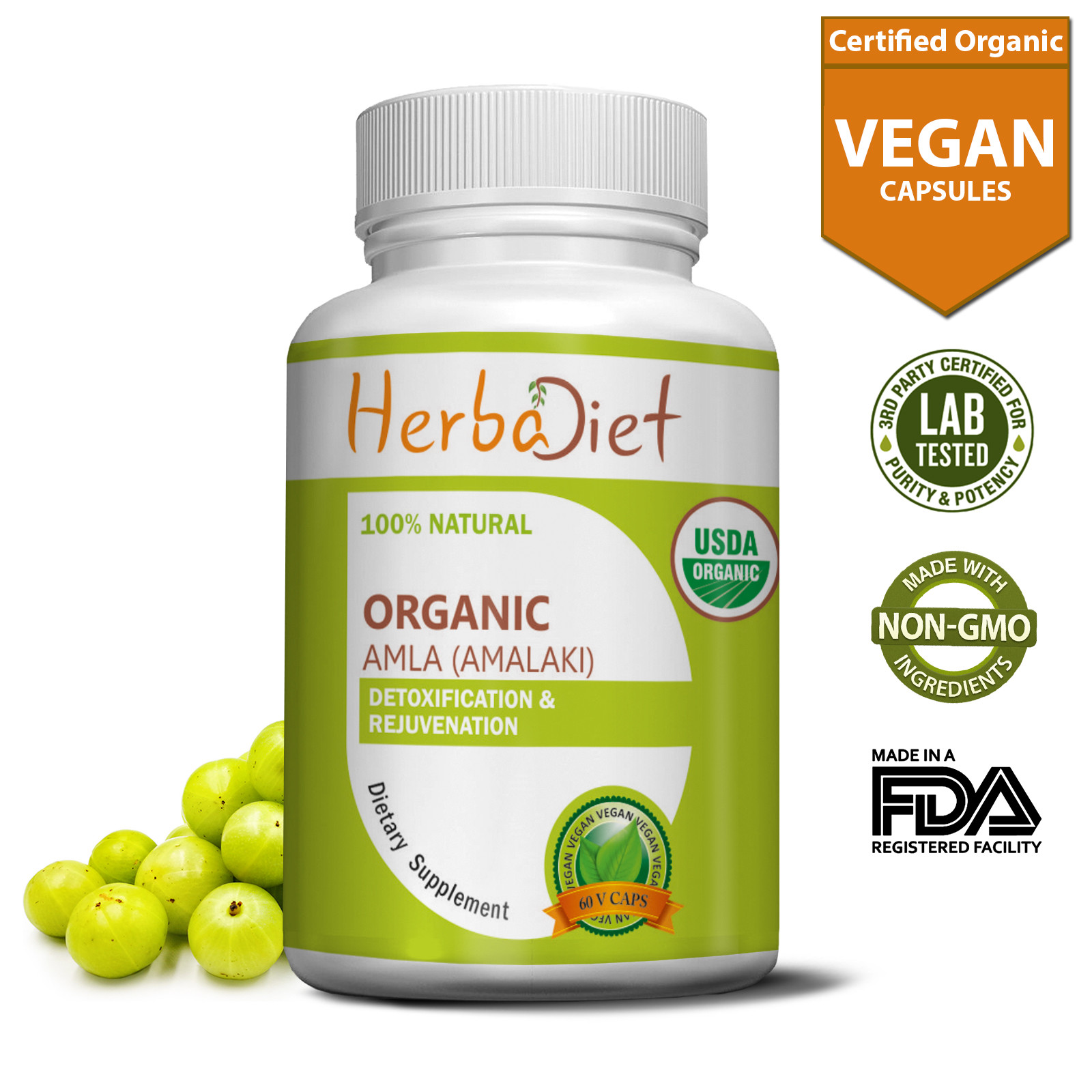 Organic Amla Capsules Indian Gooseberry Natural Vitamin C Antioxidant Skin Hair