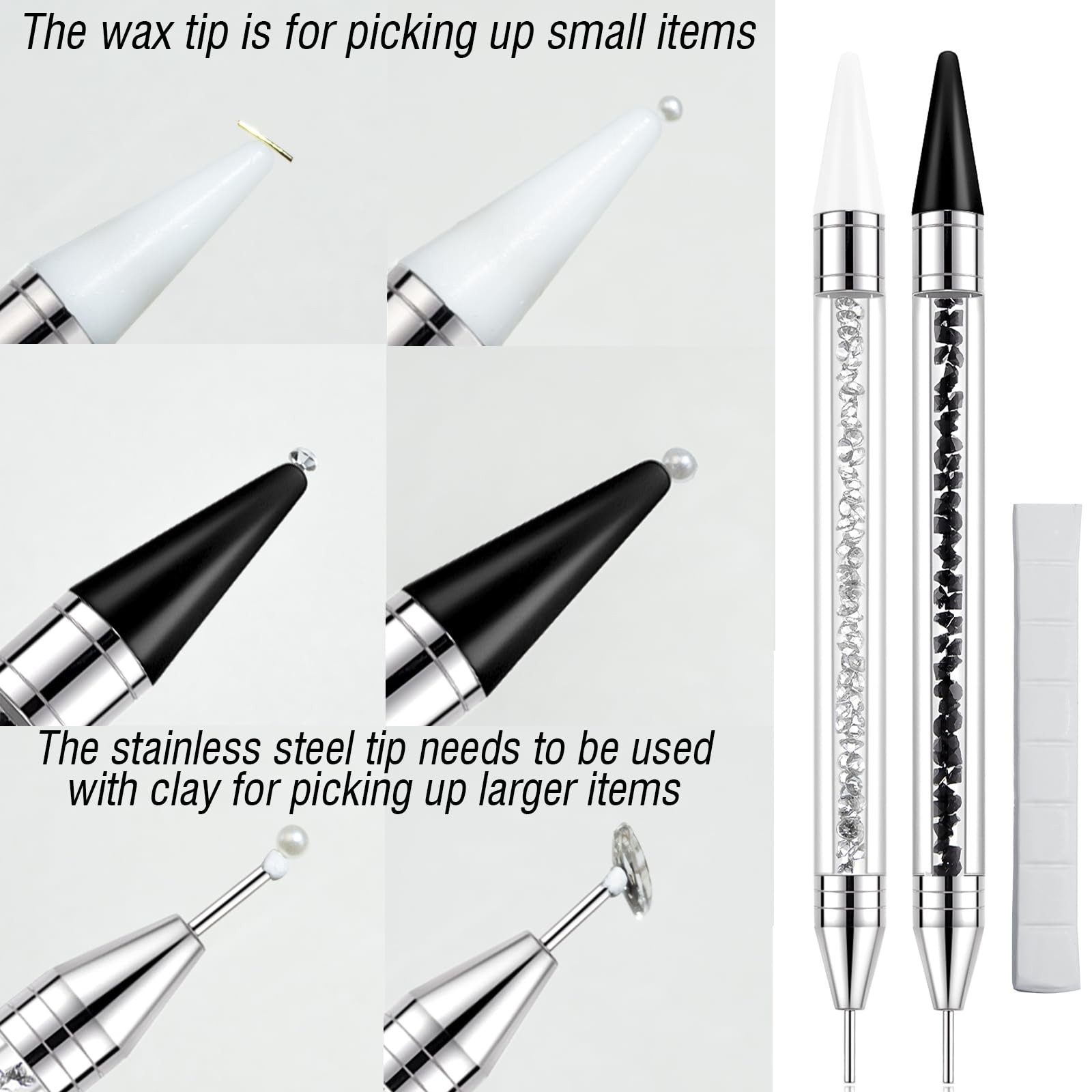 Rhinestone Picker Tool – 2pcs Dual-head Bedazzling Pen with 4 Wax Tips, 8pcs …
