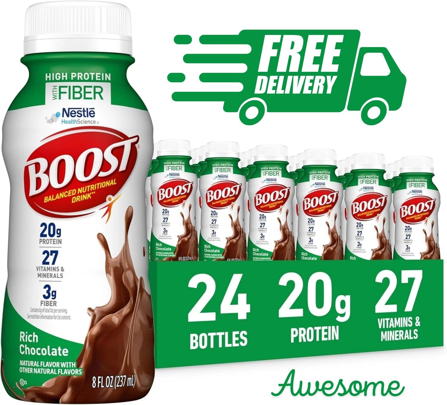 BOOST High Protein Nutritional Drink, Rich Chocolate, 20g Protein, 24 – 8 fl oz