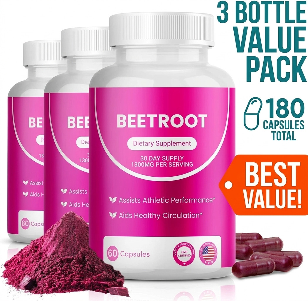 3X Rosabella Organic Beet Root 60 Capsules Natural Energy Boost Blood Pressure