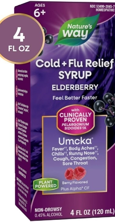 Nature’s Way Cold + Flu Relief Syrup, Umcka, Sore Throat, Cough, Congestion, Flu