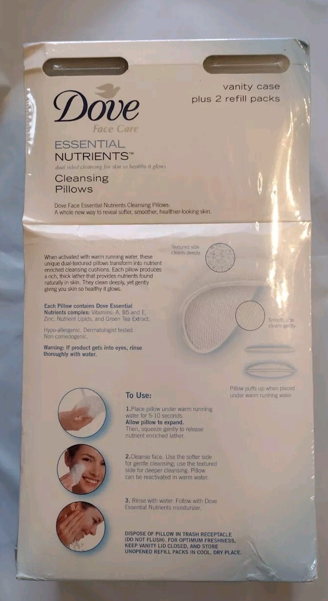 Dove Facial Care Essential Nutrients Dual Sided Cleansing Pillows Case + 42-New