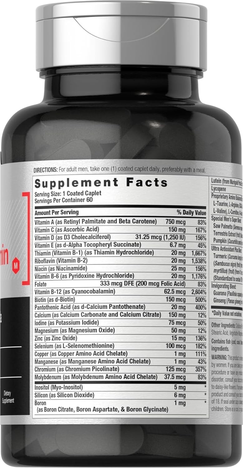 Men’s Multivitamin 50 Plus | 60 Caplets | Non-GMO & Gluten Free | by Horbaach
