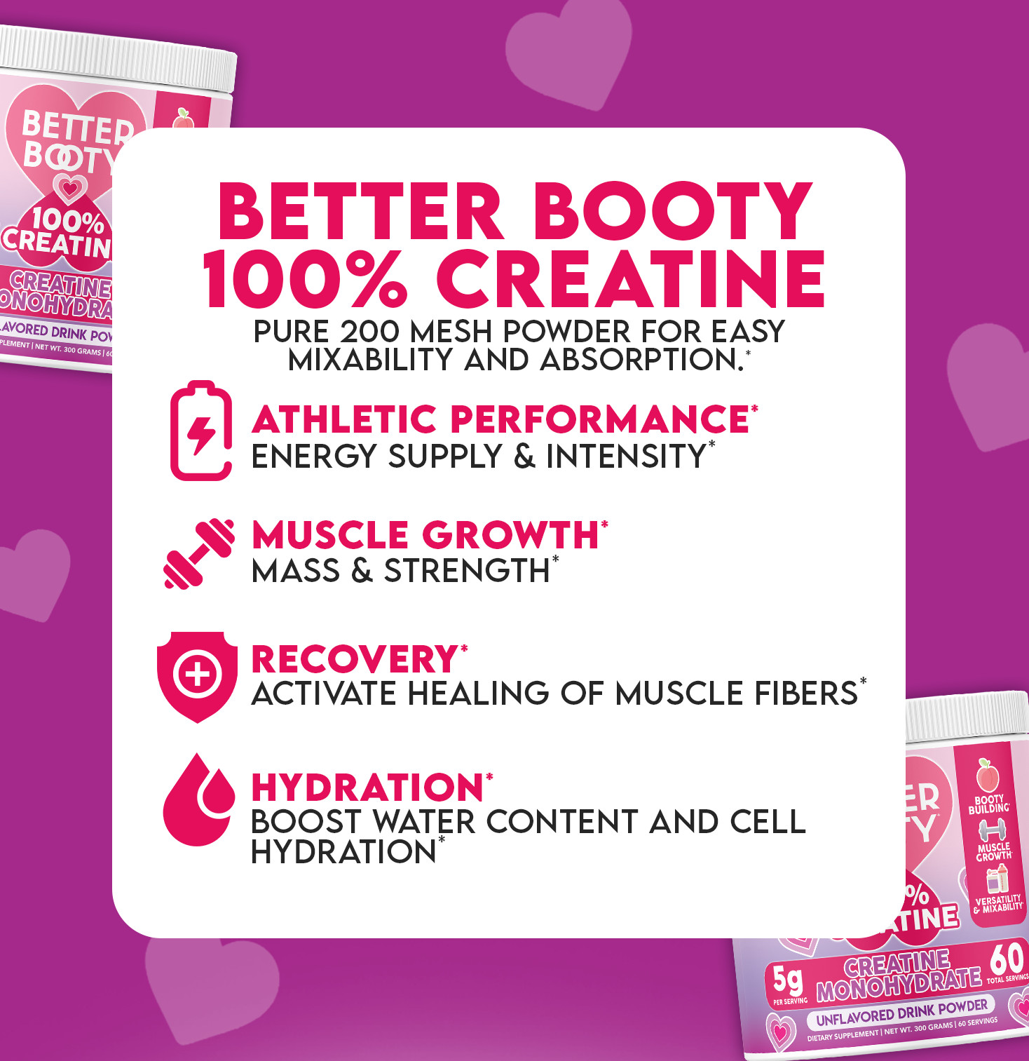 Better Booty 100% Creatine Monohydrate for Women Glute Builder, 30 Serv 150G