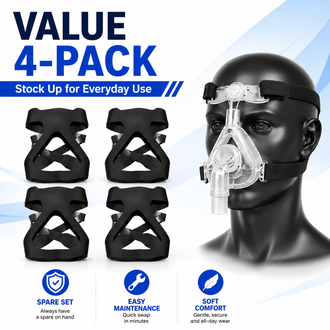 4 Pack CPAP Mask Headgear Replacement Strap Soft Elastic Universal Fit Kit