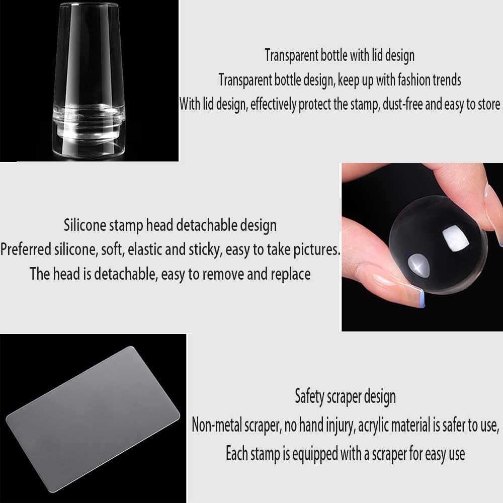 Silicone Head Nail Stamp Set with Scraper French Nail Art Template DIY Tool