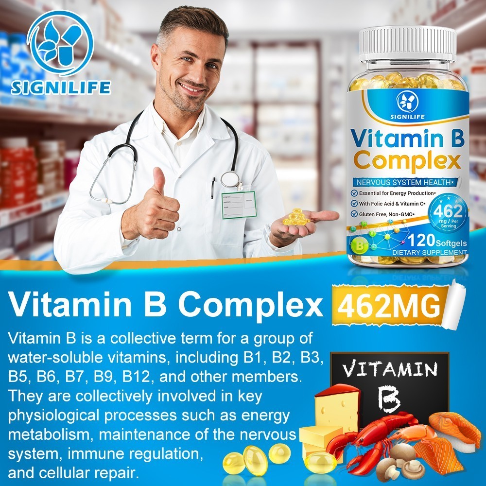 Vitamin B Complex Capsules B1 B2 B3 B5 B6 B7 B9 B12 Folic Acid & Biotin Energy