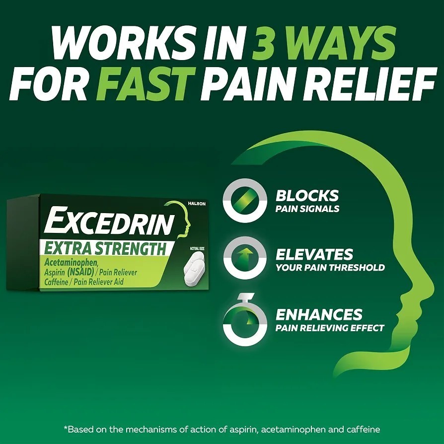Excedrin Extra Strength Pain Relief Caplets Headache Aspirin Caffeine 200 Count