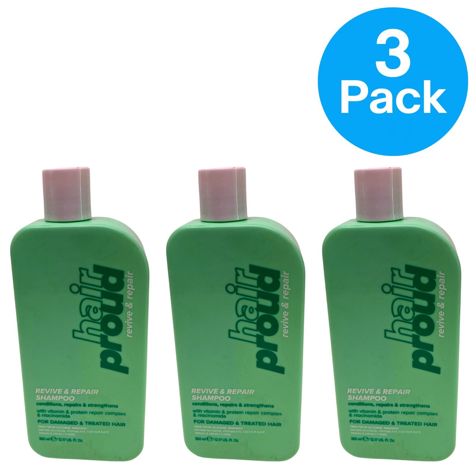 Hair Proud Revive & Repair Shampoo with Niacinamide 12.17oz (3 Pack Bundle)