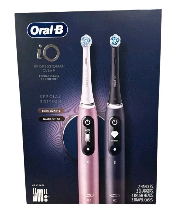 New Oral-B iO Series 7 Pro Electric Toothbrush 2 Pack 4 Brush Heads Black & Rose