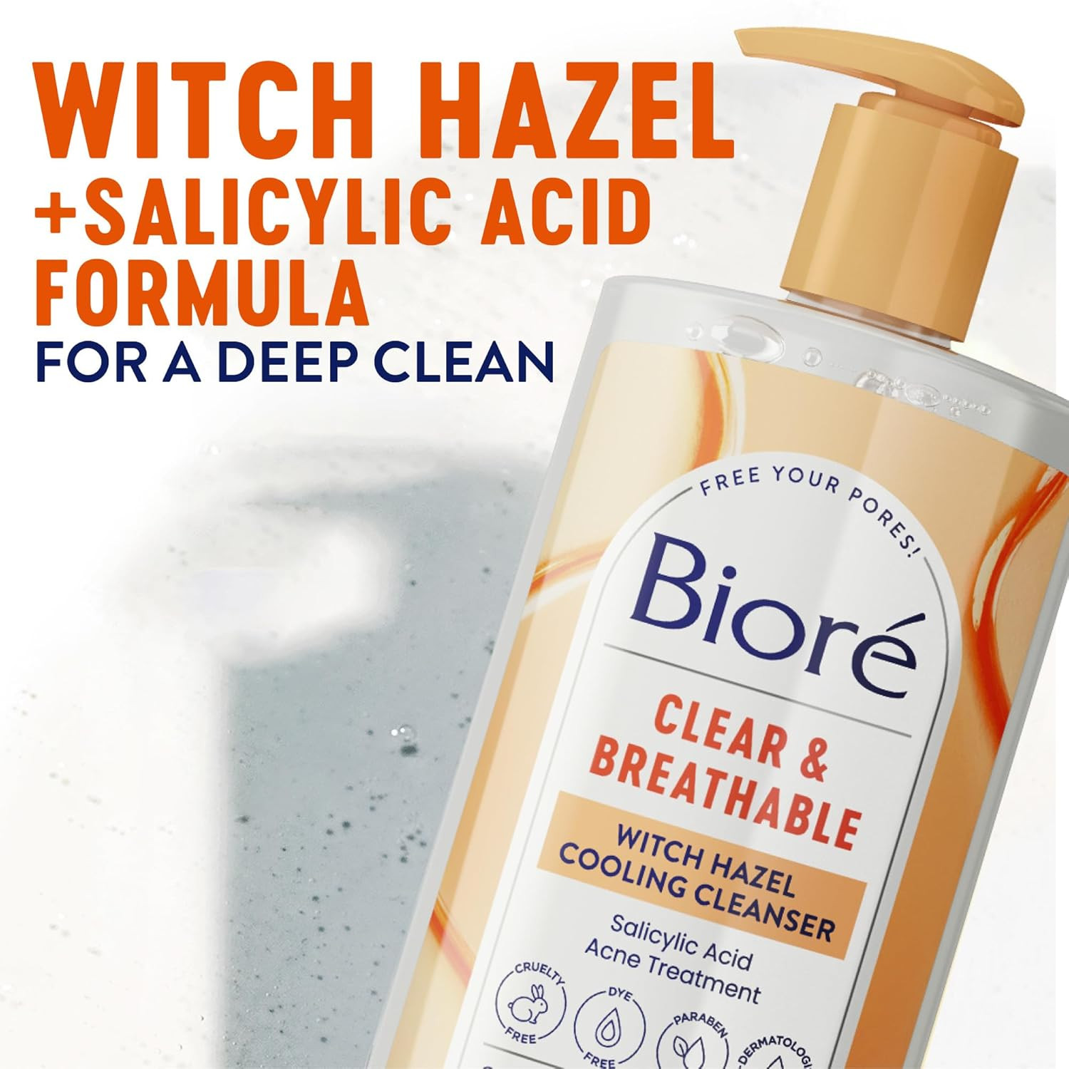 Biore Clear & Breathable Cooling Cleanser with Witch Hazel, Acne Treatment for F