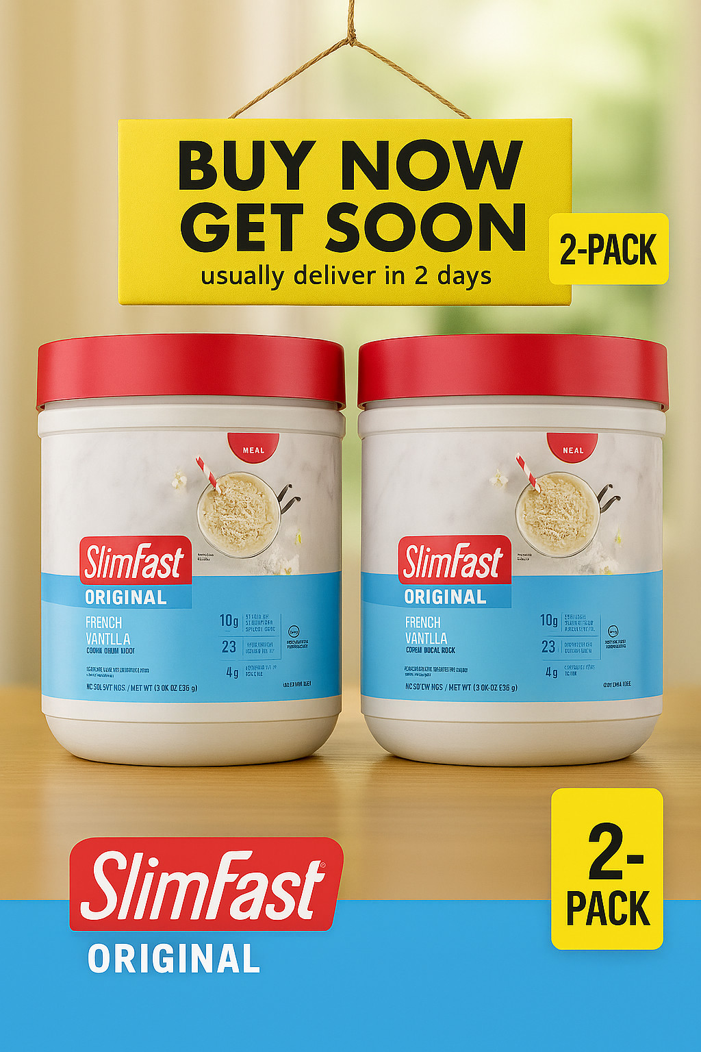 (2 PACK) SlimFast Original Meal Replacement Shake Powder, French Vanilla 12.83