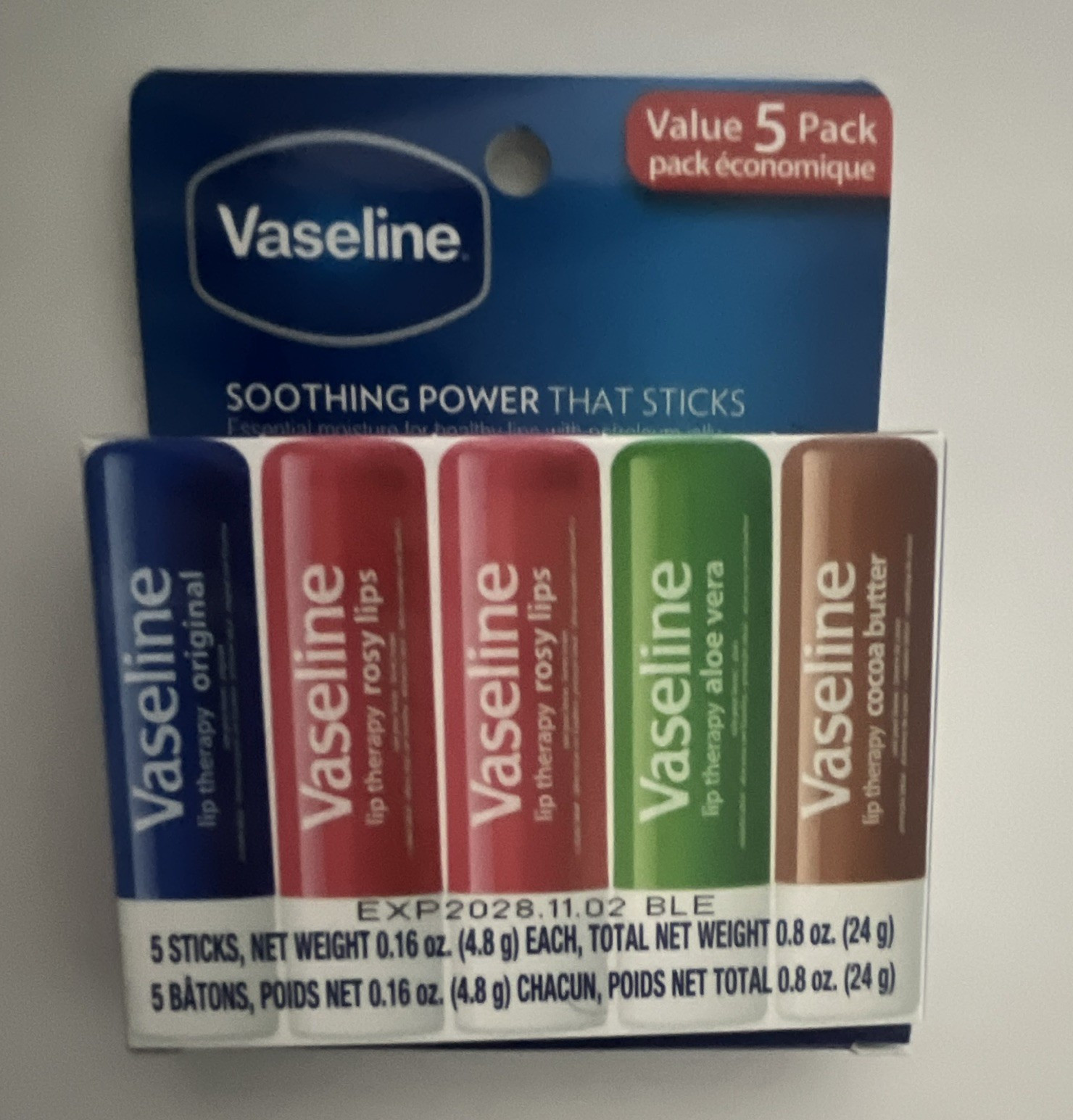 Vaseline Lip Therapy Hydrating Lip Balm Sticks 5 Pack, 0.16 oz, Variety