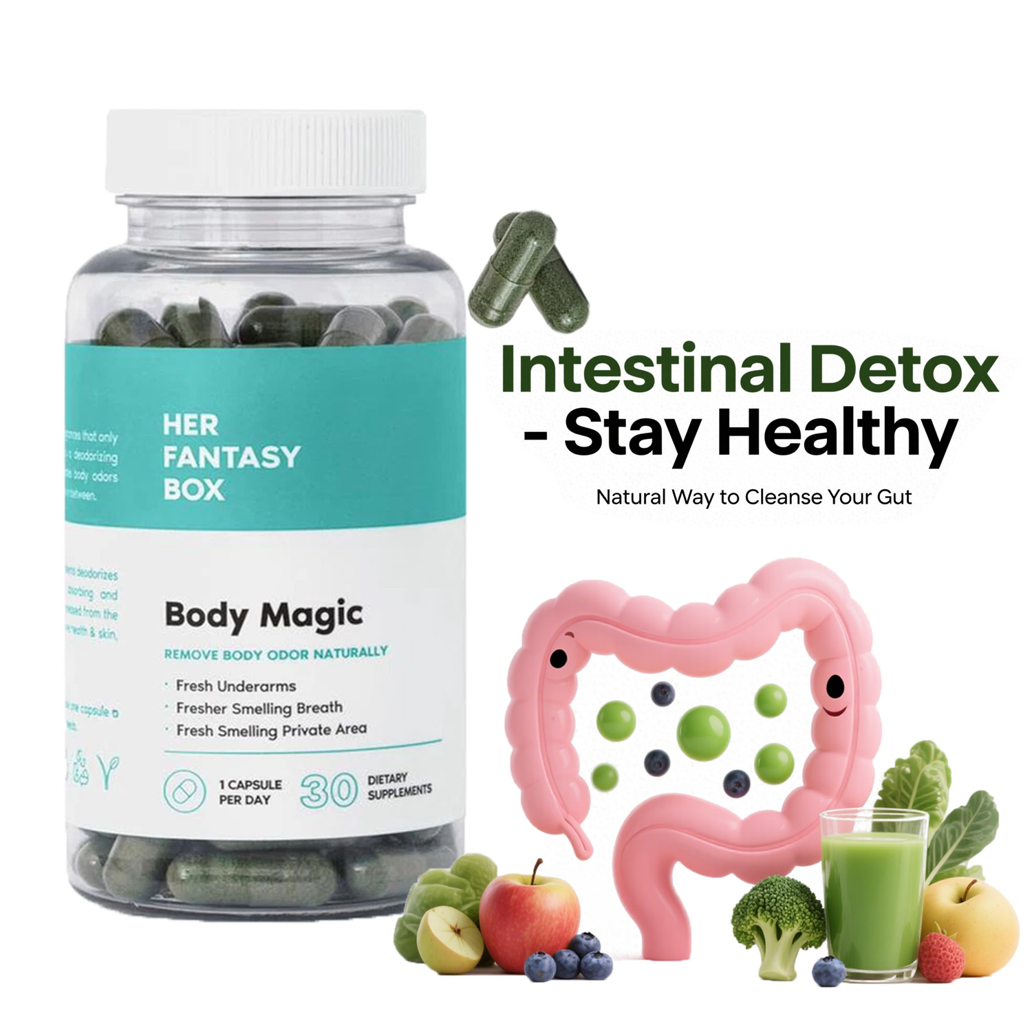Body Magic Chlorophyll 30 Capsules for Detox Digestion Gut Skin Energy Booster